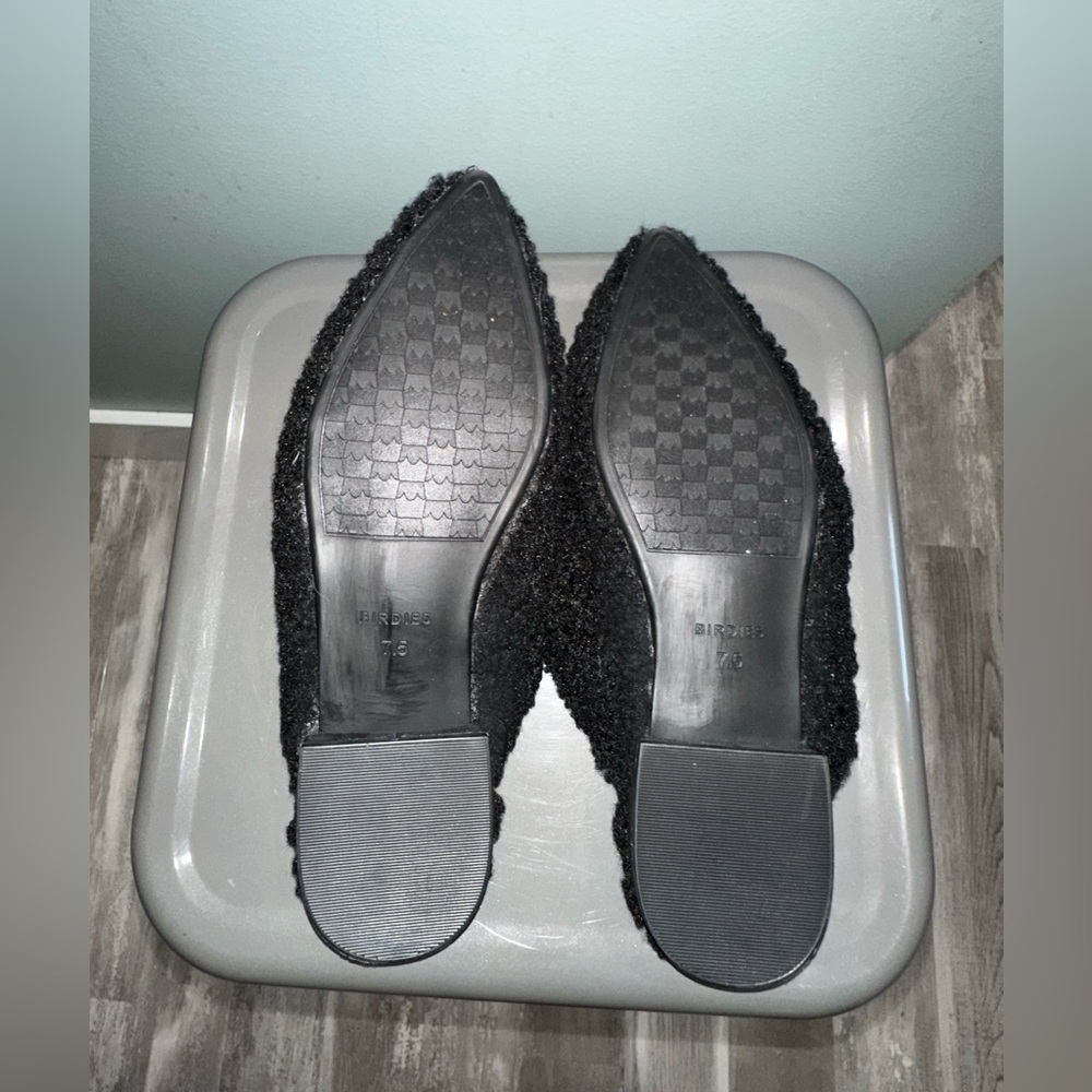 Birdies The Lark Black shearling fuzzy slide mules size 7.5 - Picture 6 of 6